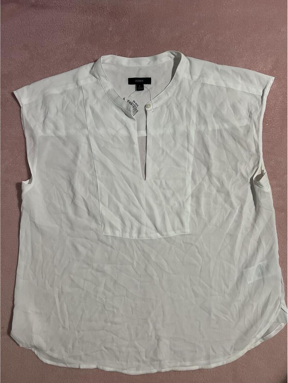 J.CREW Women's White Chiffon Sleeveless Blouse Button Accent Size L